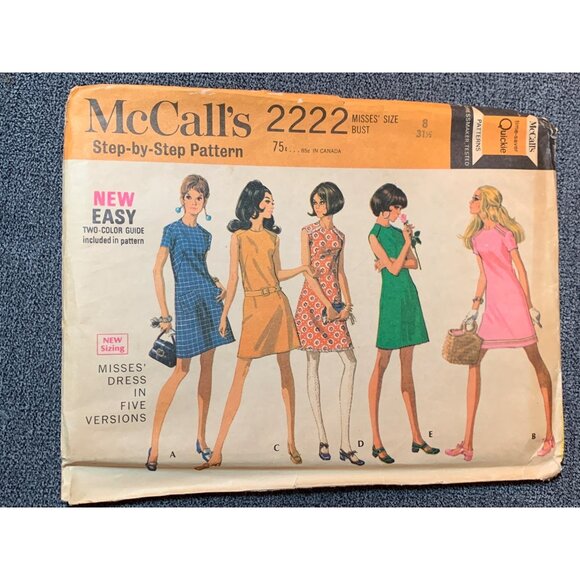 Vintage McCalls 2222 Misses Dress Pattern Size 8 1969 Uncut - Picture 1 of 2